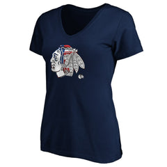 NHL Navy Chicago Blackhawks Women's Banner Wave Logo V-Neck T-Shirt T-Shirt
