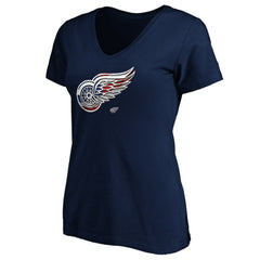 NHL Navy Detroit Red Wings Women's Banner Wave Logo V-Neck T-Shirt T-Shirt
