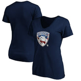 NHL Navy Florida Panthers Women's Banner Wave Logo V-Neck T-Shirt T-Shirt