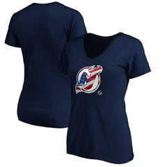NHL Navy New Jersey Devils Women's Banner Wave Logo V-Neck T-Shirt T-Shirt