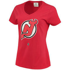NHL Red Nico Hischier New Jersey Devils Fanatics Women's Name & Number Logo V-Neck T-Shirt