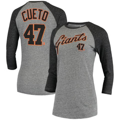 MLB Johnny Cueto San Francisco Giants 5th & Ocean by New Era Women's Script Name & Number Raglan Tri-Blend 3/4-Sleeve T-Shirt