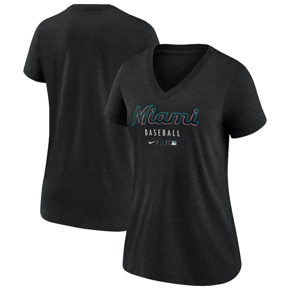 MLB Miami Marlins Nike Women's Authentic Collection Tri-Blend V-Neck T-Shirt