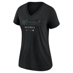 MLB Miami Marlins Nike Women's Authentic Collection Tri-Blend V-Neck T-Shirt