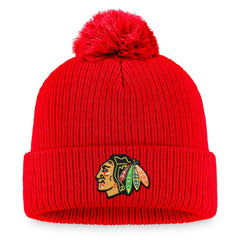 NHL Red Chicago Blackhawks Fanatics Primary Logo Cuffed Knit Hat with Pom