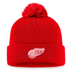 NHL Red Detroit Red Wings Fanatics Primary Logo Cuffed Knit Hat with Pom