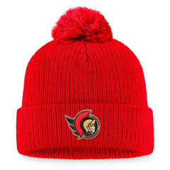 NHL Red Ottawa Senators Fanatics Core Primary Logo Cuffed Knit Hat with Pom