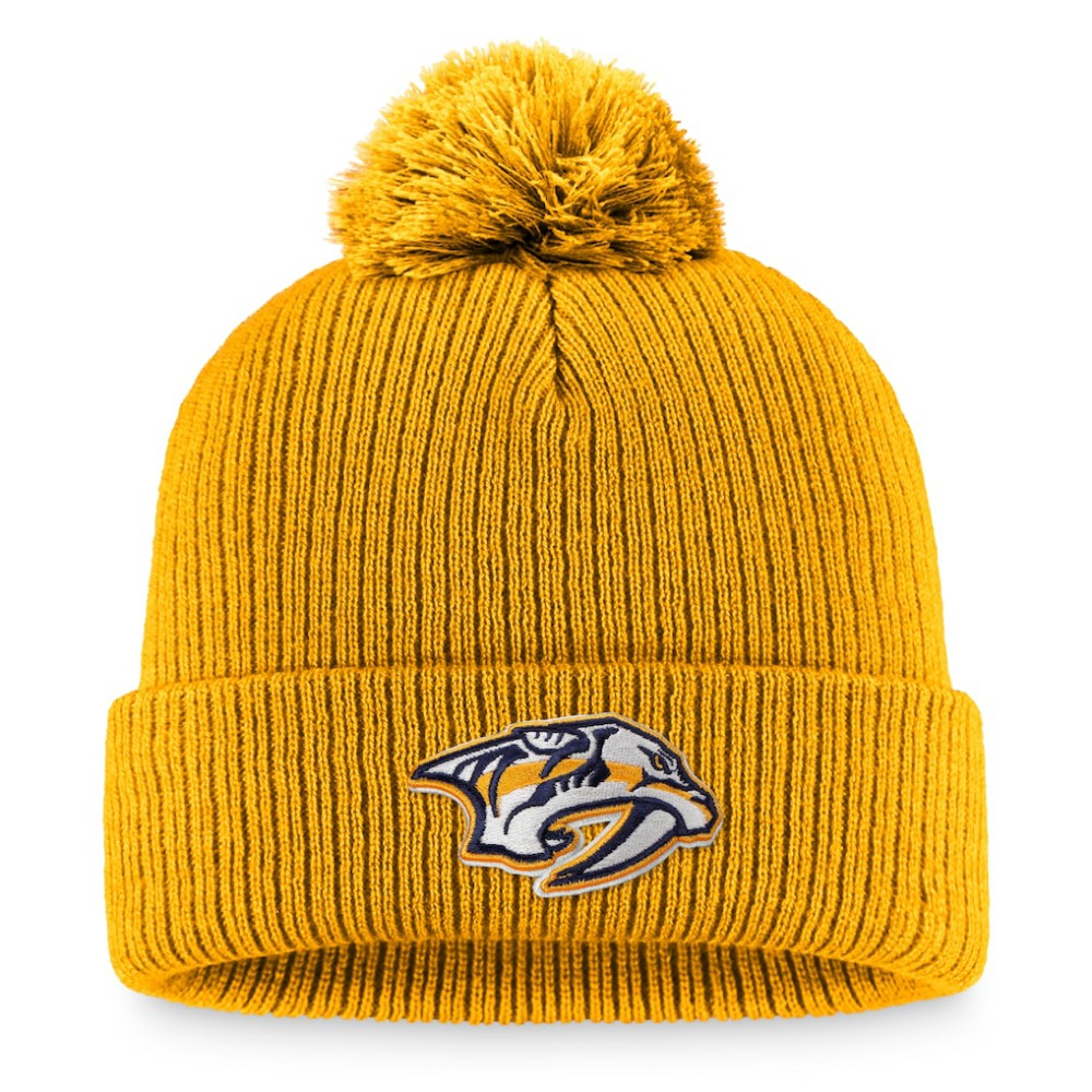 NHL Gold Nashville Predators Fanatics Primary Logo Cuffed Knit Hat with Pom