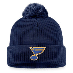 NHL Navy St. Louis Blues Fanatics Primary Logo Cuffed Knit Hat with Pom