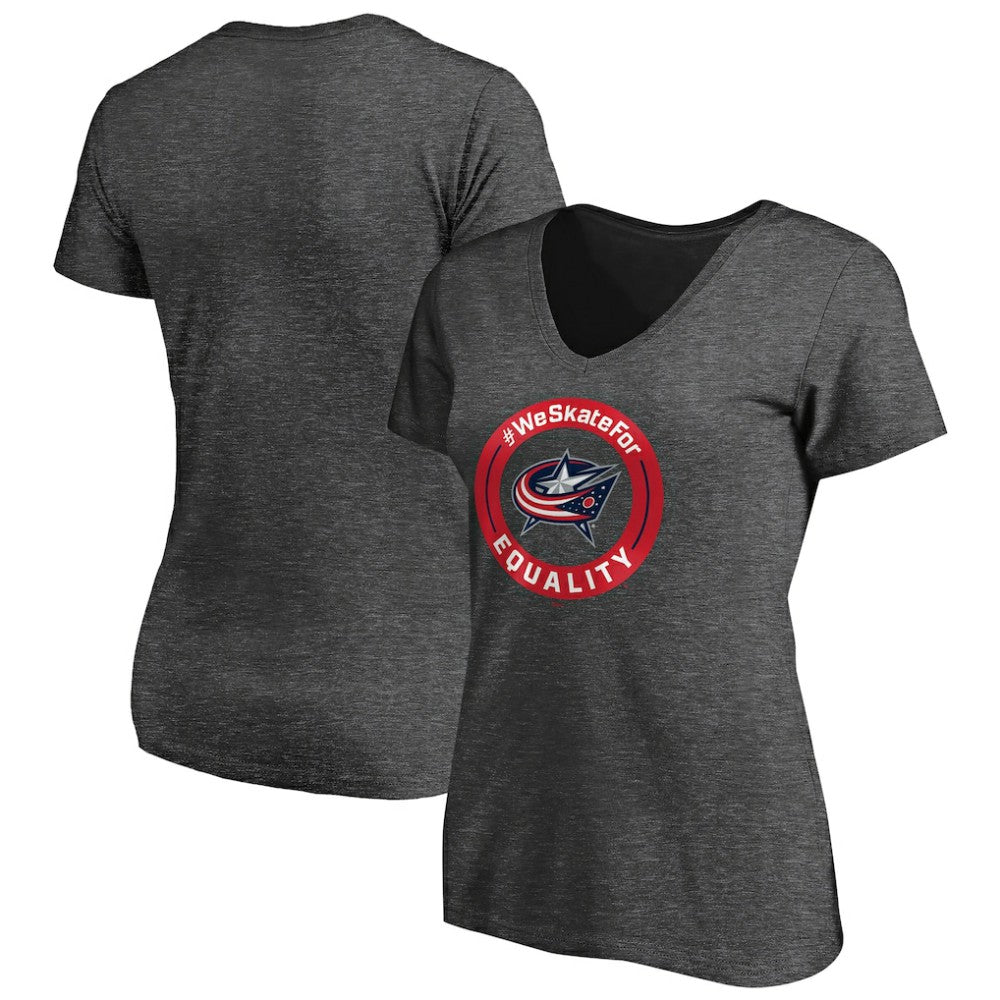NHL Heather Gray Columbus Blue Jackets Women's #WeSkateFor V-Neck T-Shirt