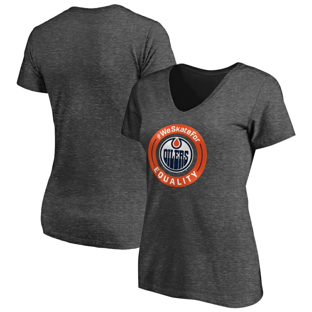 NHL Heather Gray Edmonton Oilers Women's #WeSkateFor V-Neck T-Shirt