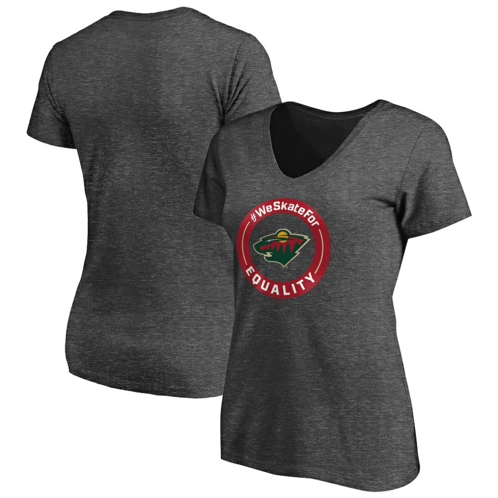 NHL Heather Gray Minnesota Wild Women's #WeSkateFor V-Neck T-Shirt
