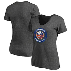 NHL Heather Gray New York Islanders Women's #WeSkateFor V-Neck T-Shirt
