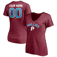 MLB Philadelphia Phillies Women's Cooperstown Winning Streak Alternate Personalized Name & Number V-Neck T-Shirt