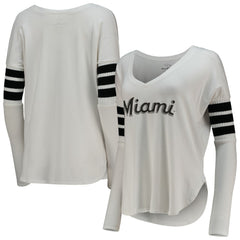 MLB Miami Marlins Tiny Turnip Women's Jalynne Jersey Tri-Blend Long Sleeve V-Neck T-Shirt