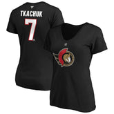 NHL Black Brady Tkachuk Ottawa Senators Fanatics Women's Authentic Stack Name & Number V-Neck T-Shirt