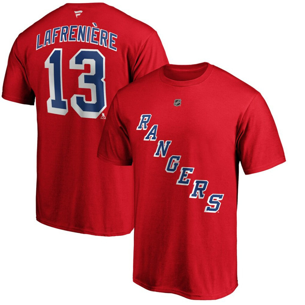 NHL Red Alexis Lafrenière New York Rangers Fanatics Authentic Stack Name & Number T-Shirt
