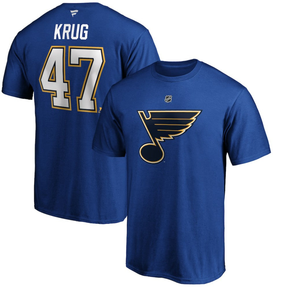 NHL Blue Torey Krug St. Louis Blues Fanatics Authentic Stack Name & Number T-Shirt