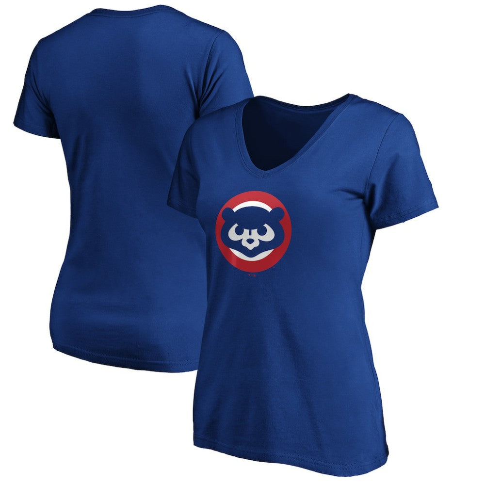 MLB Chicago Cubs Women's Cooperstown Collection Huntington Logo V-Neck T-Shirt