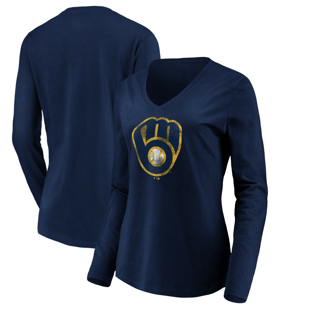 MLB Milwaukee Brewers Women's Core Distressed Team Long Sleeve T-Shirt
