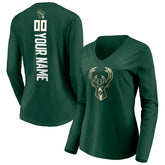 NBA Milwaukee Bucks Women's Playmaker Personalized Name & Number Long Sleeve V-Neck T-Shirt