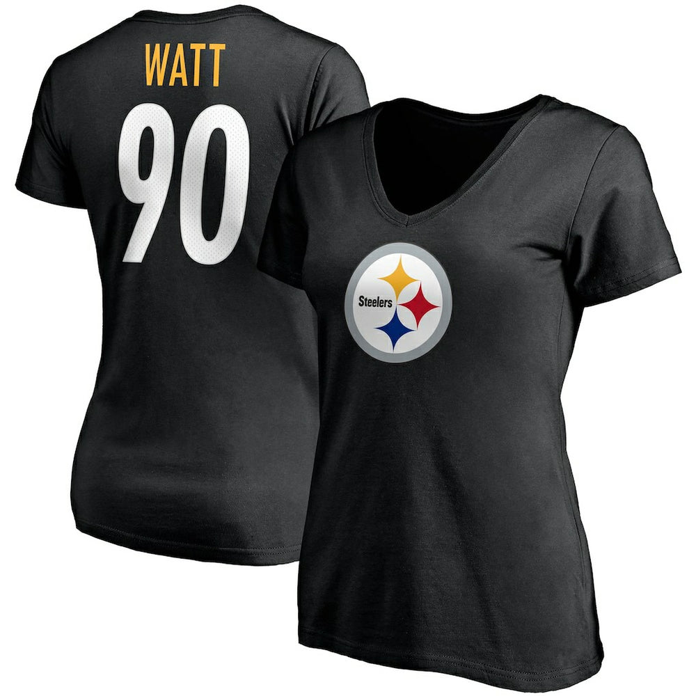 T.J. Watt Women's Player Icon Name & Number V-Neck T-Shirt - Pittsburgh Steelers