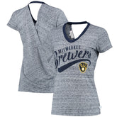 MLB Milwaukee Brewers Touch Women's Hail Mary V-Neck Back Wrap T-Shirt