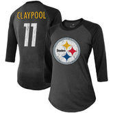 Chase Claypool Women's Team Player Name & Number Tri-Blend Raglan 3/4-Sleeve T-Shirt - Pittsburgh Steelers