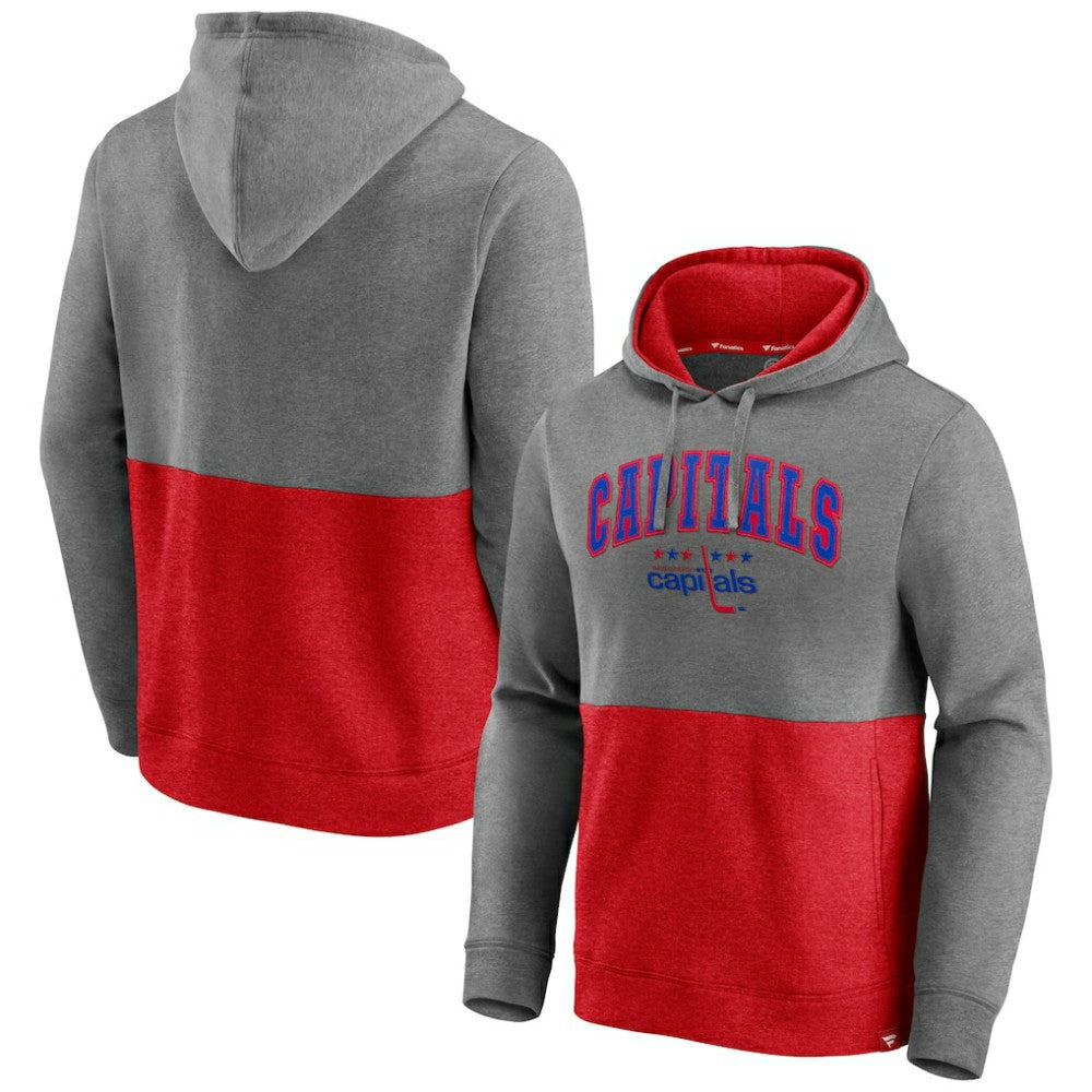 NHL Heathered Gray/Red Washington Capitals Fanatics Block Party Classic Arch Signature Pullover Hoodie