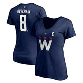 NHL Navy Alexander Ovechkin Washington Capitals Fanatics Women's Authentic Stack Name & Number V-Neck T-Shirt