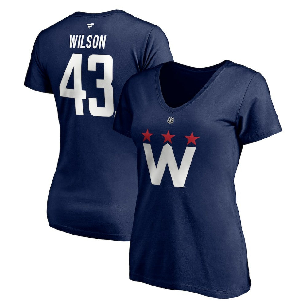 NHL Navy Tom Wilson Washington Capitals Fanatics Women's Authentic Stack Name & Number V-Neck T-Shirt