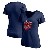MLB Miami Marlins Women's Red White and Team V-Neck T-Shirt