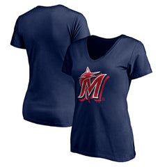 MLB Miami Marlins Women's Red White and Team V-Neck T-Shirt