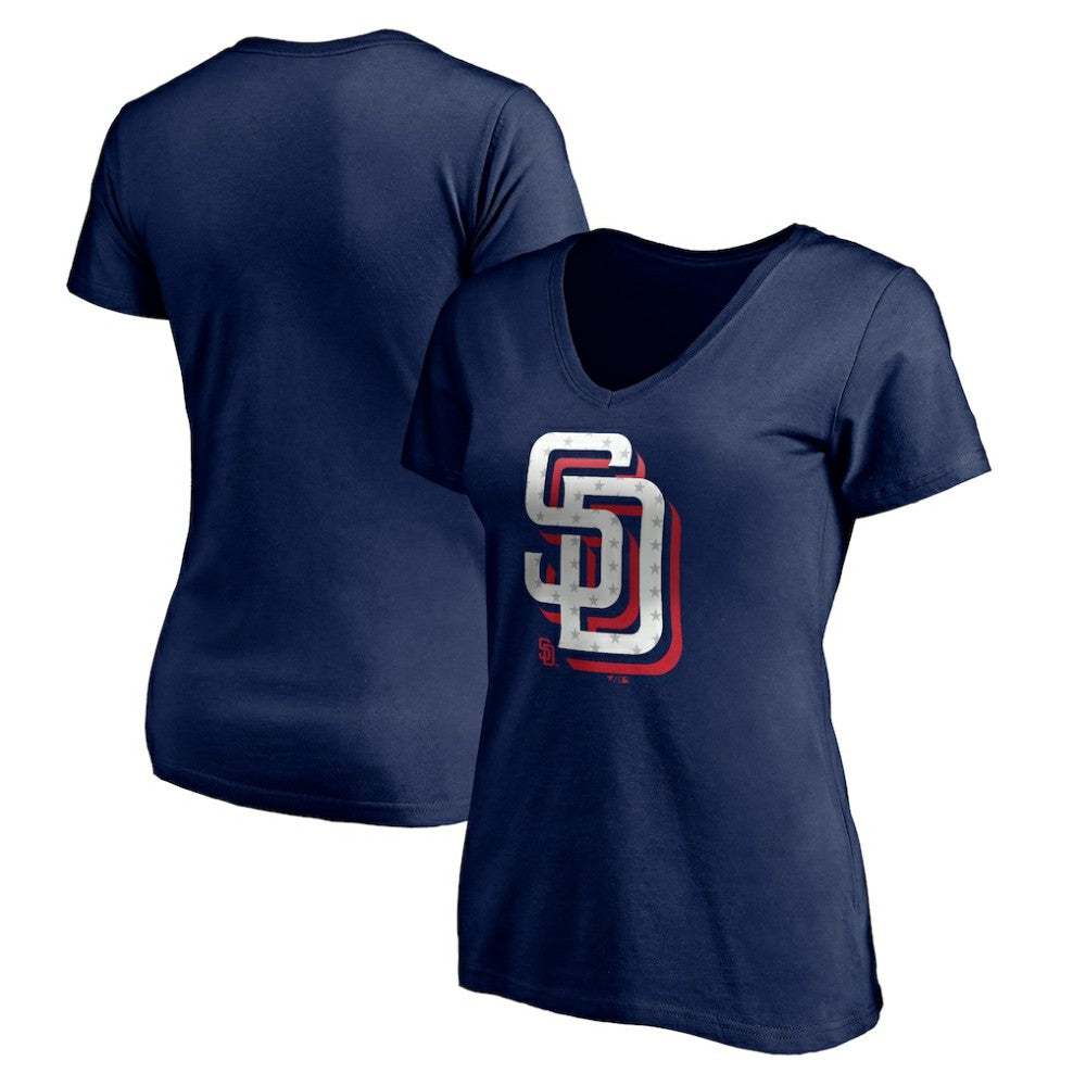 MLB San Diego Padres Women's Red White and Team V-Neck T-Shirt