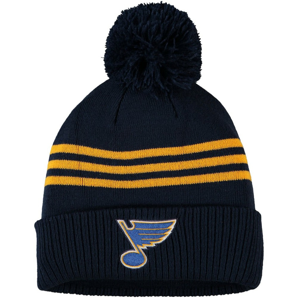 NHL Navy St. Louis Blues adidas Locker Room Three Stripe Cuffed Knit Hat with Pom