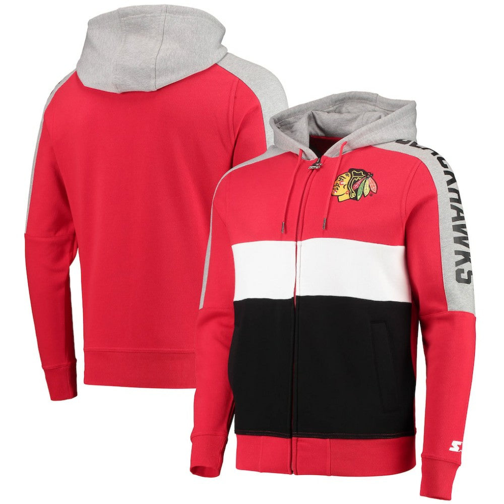 NHL Red/Black Chicago Blackhawks Starter Playoffs Color Block Full-Zip Hoodie