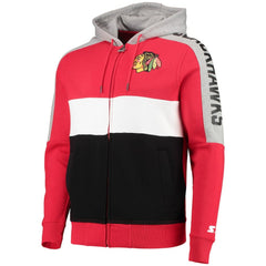 NHL Red/Black Chicago Blackhawks Starter Playoffs Color Block Full-Zip Hoodie