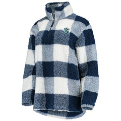 NHL Deep Sea Blue/White Seattle Kraken G-III 4Her by Carl Banks Women's Plaid Sherpa Quarter-Zip Jacket