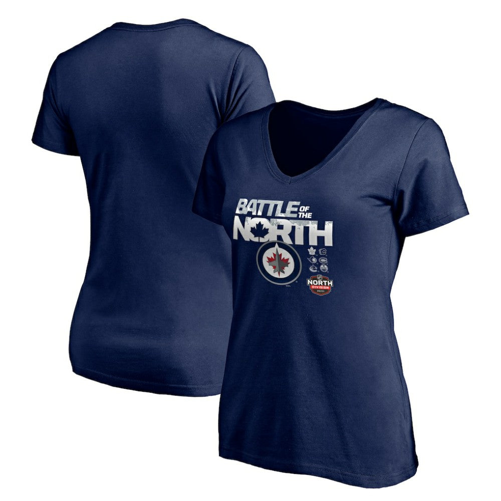 NHL Navy Winnipeg Jets Women's Battle of the North V-Neck T-Shirt