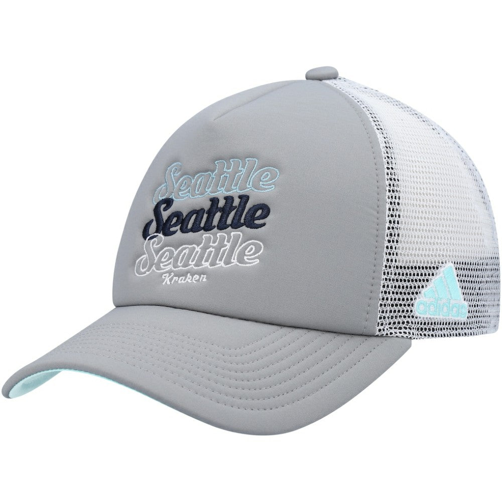 NHL Gray/White Seattle Kraken adidas Women's Foam Trucker Snapback Hat