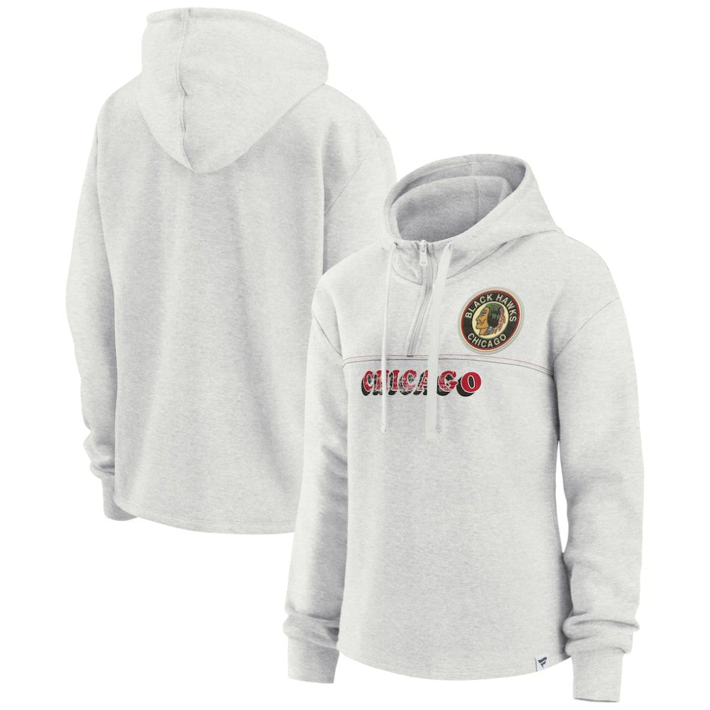 NHL Ash Chicago Blackhawks Fanatics Women's True Classics Legacy Quarter-Zip Hoodie