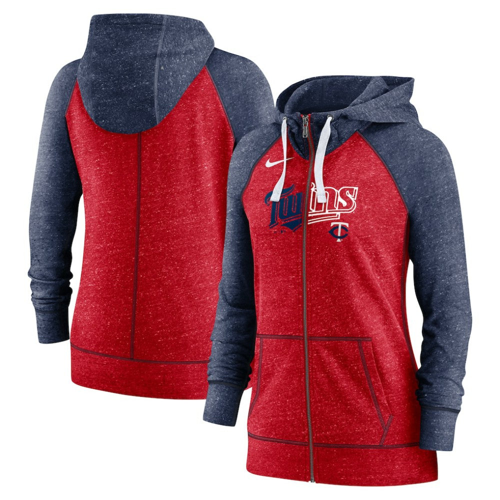 MLB Minnesota Twins Nike Women's Split Wordmark Gym Vintage Raglan Lightweight Full-Zip Hoodie
