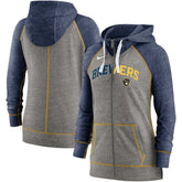 MLB Milwaukee Brewers Nike Women's Split Wordmark Gym Vintage Raglan Lightweight Full-Zip Hoodie