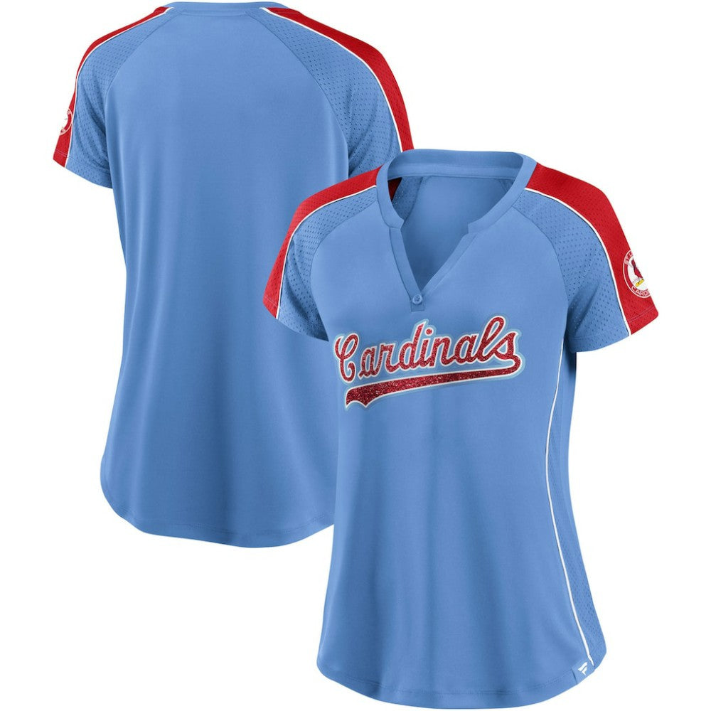 MLB St. Louis Cardinals Fanatics Women's Light Blue/Red True Classic League Diva Pinstripe Raglan V-Neck T-Shirt