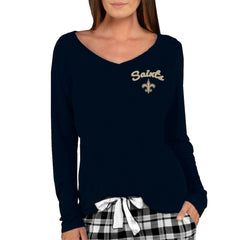 Concepts Sport Women's Marathon Knit Long Sleeve Lightweight V-Neck Lounge Top - New Orleans Saints