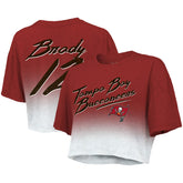 Tom Brady Majestic Threads Women's Drip-Dye Player Name & Number Tri-Blend Crop T-Shirt - Tampa Bay Buccaneers