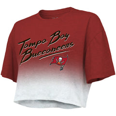 Tom Brady Majestic Threads Women's Drip-Dye Player Name & Number Tri-Blend Crop T-Shirt - Tampa Bay Buccaneers