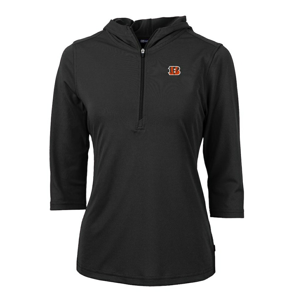 Cutter & Buck Women's Virtue Eco Pique Half-Zip 3/4 Sleeve Pullover Hoodie - Cincinnati Bengals
