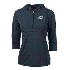 Cutter & Buck Women's Virtue Eco Pique Half-Zip 3/4 Sleeve Pullover Hoodie - Miami Dolphins