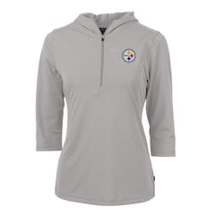 Cutter & Buck Women's Virtue Eco Pique Half-Zip 3/4 Sleeve Pullover Hoodie - Pittsburgh Steelers